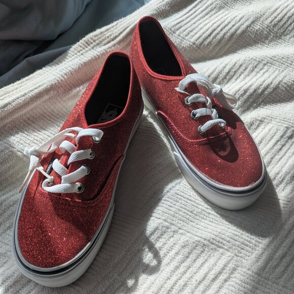 Vans Red Glitter Sneakers Size 7.5 NWOT - Picture 2 of 7